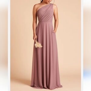 Birdy Grey Mauve Pink Chiffon Bridesmaid One Shoulder Dress New With Tags